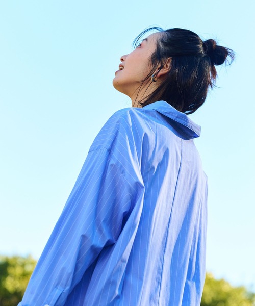 CROSS FUNCTION(クロスファンクション)の「《シワになりにくい》サマ美え ボリュームシャツワンピース【CF/クロスファンクション】(ジャンパースカート・レディース・ブルー/ブラック・LL/L/M)」の14枚目の写真