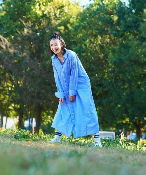 CROSS FUNCTION(クロスファンクション)の「《シワになりにくい》サマ美え ボリュームシャツワンピース【CF/クロスファンクション】(ジャンパースカート・レディース・ブルー/ブラック・LL/L/M)」の12枚目の写真