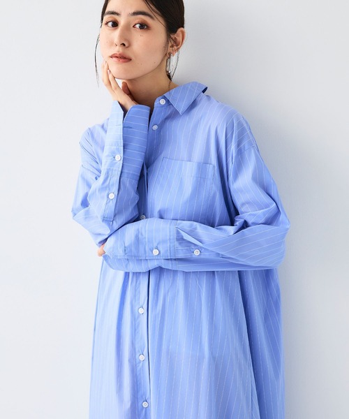 CROSS FUNCTION(クロスファンクション)の「《シワになりにくい》サマ美え ボリュームシャツワンピース【CF/クロスファンクション】(ジャンパースカート・レディース・ブルー/ブラック・LL/L/M)」の8枚目の写真