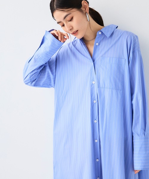 CROSS FUNCTION(クロスファンクション)の「《シワになりにくい》サマ美え ボリュームシャツワンピース【CF/クロスファンクション】(ジャンパースカート・レディース・ブルー/ブラック・LL/L/M)」の9枚目の写真