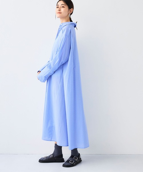 CROSS FUNCTION(クロスファンクション)の「《シワになりにくい》サマ美え ボリュームシャツワンピース【CF/クロスファンクション】(ジャンパースカート・レディース・ブルー/ブラック・LL/L/M)」の7枚目の写真