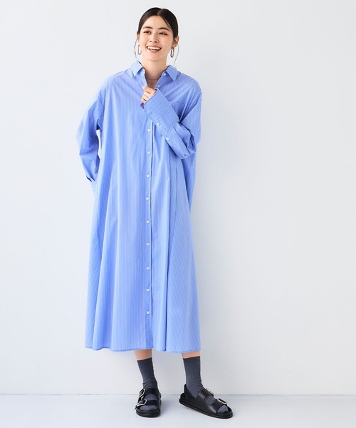 CROSS FUNCTION(クロスファンクション)の「《シワになりにくい》サマ美え ボリュームシャツワンピース【CF/クロスファンクション】(ジャンパースカート・レディース・ブルー/ブラック・LL/L/M)」の6枚目の写真