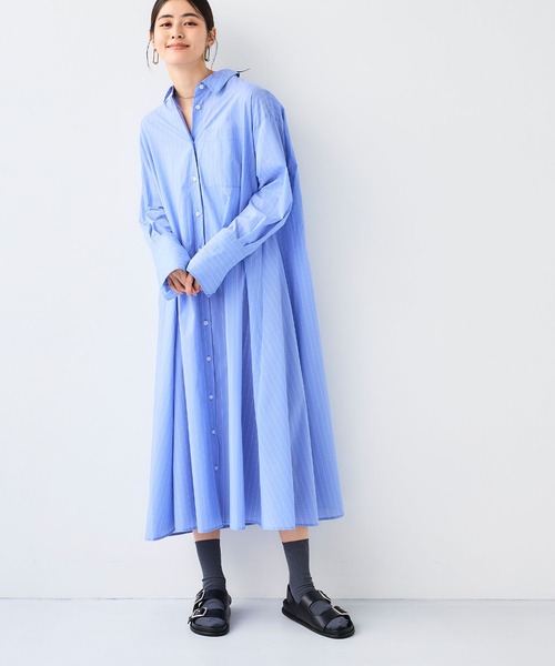 ◆Donna Karan マーブルマキシシャツワンピース セール】《シワになりにくい》サマ美え ボリュームシャツ