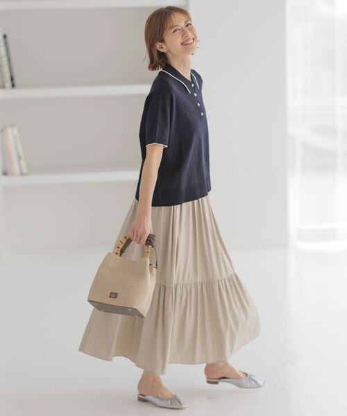 J.PRESS(ジェイプレス)の「【洗える】DRY COTTON ニットポロ(ポロシャツ・レディース・ライトグレー系/ベージュ系/ネイビー系・T13/T15)」の5枚目の写真
