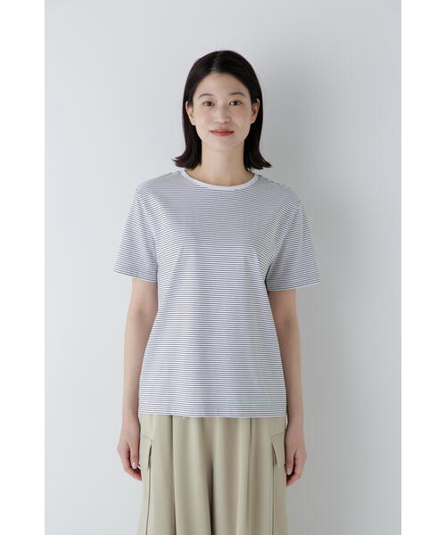 human woman(ヒューマンウーマン)の「◆半袖Tシャツボーダーオーガニック綿天竺(Tシャツ/カットソー・レディース・ブラック系その他3・MEDIUM)」の5枚目の写真