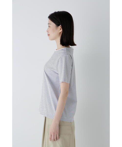 human woman(ヒューマンウーマン)の「◆半袖Tシャツボーダーオーガニック綿天竺(Tシャツ/カットソー・レディース・ブラック系その他3・MEDIUM)」の6枚目の写真