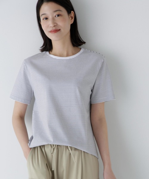 human woman(ヒューマンウーマン)の「◆半袖Tシャツボーダーオーガニック綿天竺(Tシャツ/カットソー・レディース・ブラック系その他3・MEDIUM)」の1枚目の写真