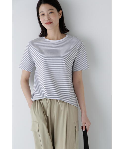 human woman(ヒューマンウーマン)の「◆半袖Tシャツボーダーオーガニック綿天竺(Tシャツ/カットソー・レディース・ブラック系その他3・MEDIUM)」の2枚目の写真