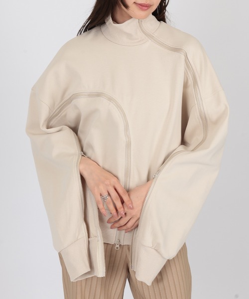 SUWDEE(スーディー)の「asymmetry zip up sweat pullover(スウェット・レディース・グレー/アイボリー/ブラック・FREE)」の11枚目の写真