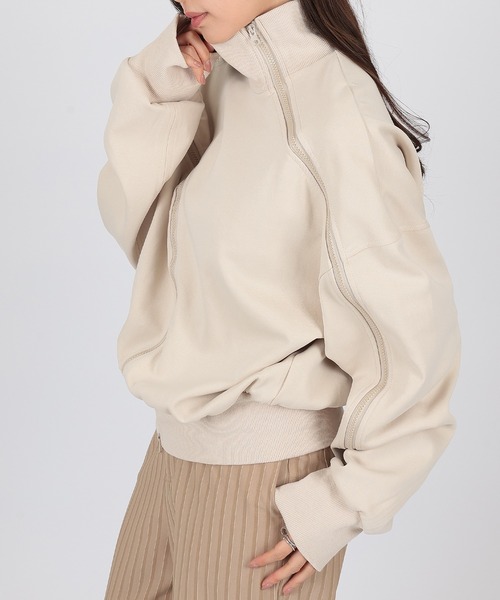 SUWDEE(スーディー)の「asymmetry zip up sweat pullover(スウェット・レディース・グレー/アイボリー/ブラック・FREE)」の12枚目の写真