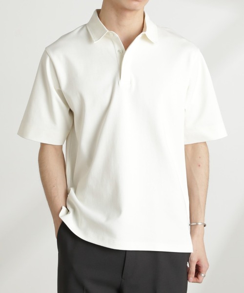 NANO universe(ナノユニバース)の「ダブルスムース比翼ポロ(ポロシャツ・メンズ・ブラック/ダークグレー/ホワイト/カーキ・S/M/L/XL)」の1枚目の写真