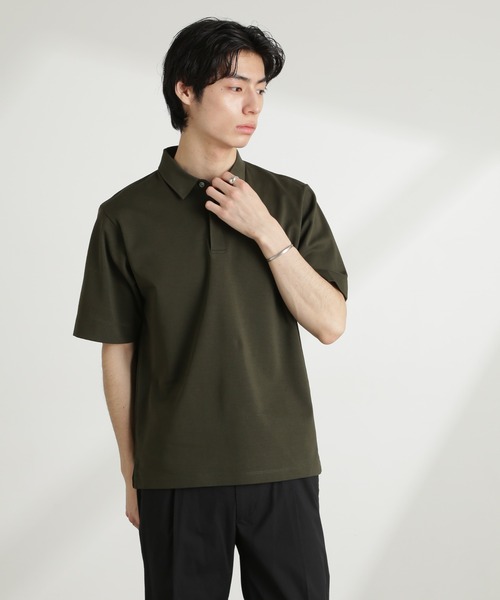 NANO universe(ナノユニバース)の「ダブルスムース比翼ポロ(ポロシャツ・メンズ・ブラック/ダークグレー/ホワイト/カーキ・S/M/L/XL)」の8枚目の写真
