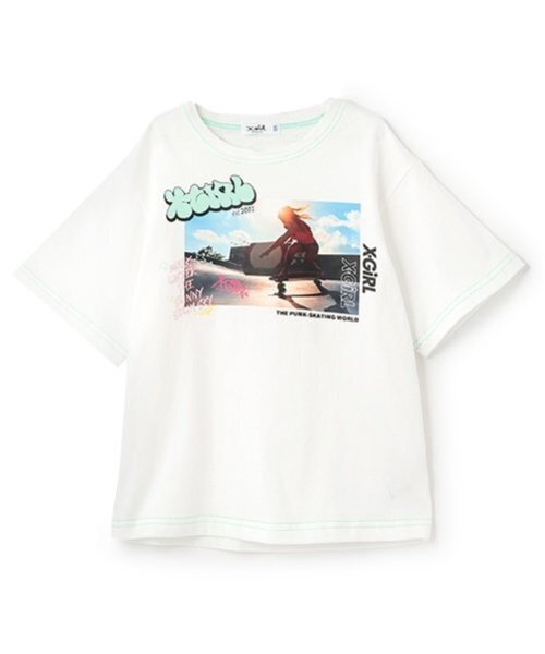 X-girl Stages(エックスガールステージス)の「スケボーガールフォトプリント半袖Tシャツ(Tシャツ/カットソー・キッズ・オフホワイト/ブラック・120cm/110cm/130cm/100cm/90cm/80cm/140cm)」の12枚目の写真