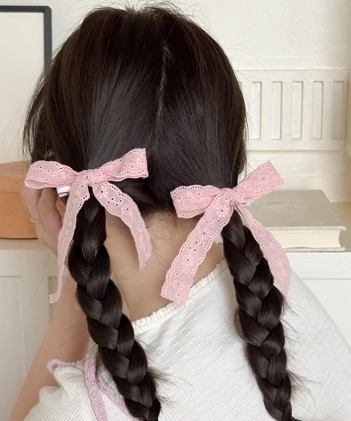 SHEPP（シープ）の「【1P】レースリボン ヘアクリップ（バレッタ/ヘアクリップ・レディース・ブルー/ホワイト/ピンク・F）」の3枚目の写真