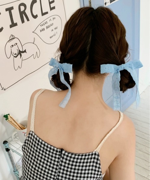SHEPP（シープ）の「【1P】レースリボン ヘアクリップ（バレッタ/ヘアクリップ・レディース・ブルー/ホワイト/ピンク・F）」の2枚目の写真