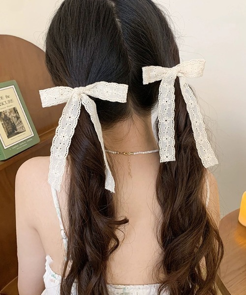 SHEPP（シープ）の「【1P】レースリボン ヘアクリップ（バレッタ/ヘアクリップ・レディース・ブルー/ホワイト/ピンク・F）」の6枚目の写真