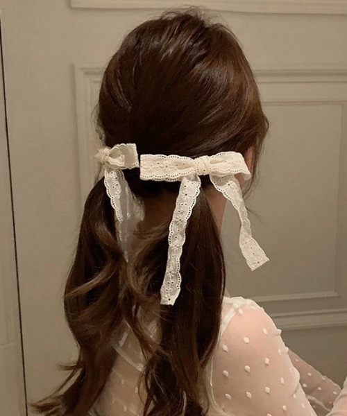 SHEPP（シープ）の「【1P】レースリボン ヘアクリップ（バレッタ/ヘアクリップ・レディース・ブルー/ホワイト/ピンク・F）」の7枚目の写真