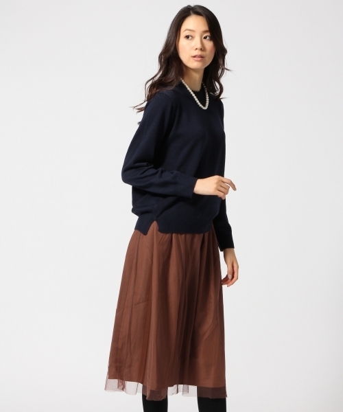 GLOBAL WORK(グローバルワーク)の「ニット*チュールスカートワンピース/570254(ワンピース・レディース・グレー/カーキ/ブラウン/ホワイト・MEDIUM/LARGE)」の1枚目の写真