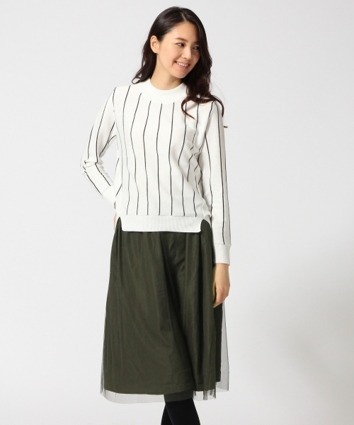 GLOBAL WORK(グローバルワーク)の「ニット*チュールスカートワンピース/570254(ワンピース・レディース・グレー/カーキ/ブラウン/ホワイト・MEDIUM/LARGE)」の2枚目の写真