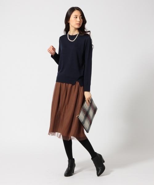 GLOBAL WORK(グローバルワーク)の「ニット*チュールスカートワンピース/570254(ワンピース・レディース・グレー/カーキ/ブラウン/ホワイト・MEDIUM/LARGE)」の7枚目の写真