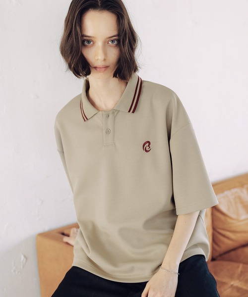 ROCHEM(ローシェン)の「ワンポイントロゴ刺繍鹿の子ポンチ短丈ポロシャツ(ポロシャツ・メンズ・ブラック/ワイン/ホワイト/ネイビー/グリーン/オフホワイト/ベージュ系/グレー・L/M/S/XS)」の5枚目の写真