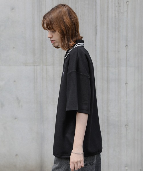 ワンポイントロゴ刺繍ドローコード付鹿の子ポンチポロシャツ