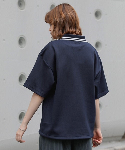 ワンポイントロゴ刺繍ドローコード付鹿の子ポンチポロシャツ