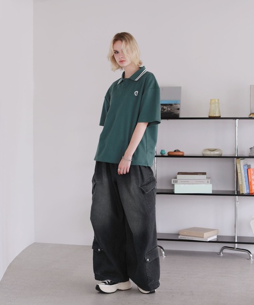 ワンポイントロゴ刺繍ドローコード付鹿の子ポンチポロシャツ