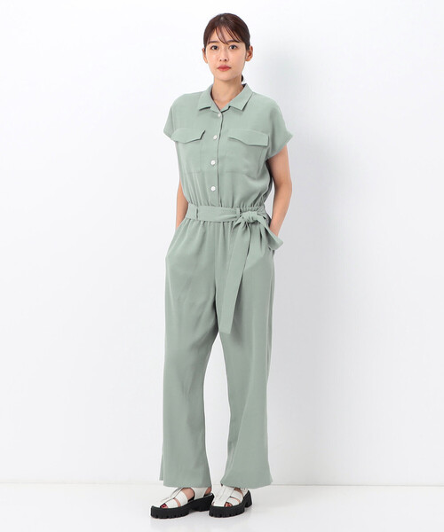 Gabardine K.T(ギャバジンケーティー)の「ぷるサラクロス オールインワン(サロペット/オーバーオール・レディース・グリーン・9号)」の1枚目の写真
