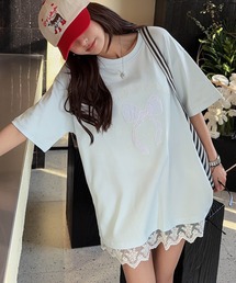 【aimoha】立体リボンモチーフプリントTシャツ (SS)