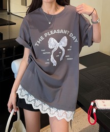 【aimoha】立体リボンモチーフプリントTシャツ (SS)