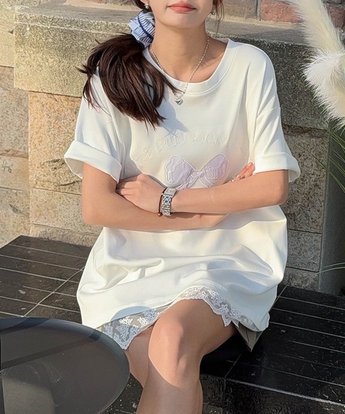 aimoha(アイモハ)の「【aimoha】立体リボンモチーフプリントTシャツ (SS)(Tシャツ/カットソー・レディース・ライトベージュ/ホワイト/ピンク/ダークグレー/ブルー・FREE)」の10枚目の写真