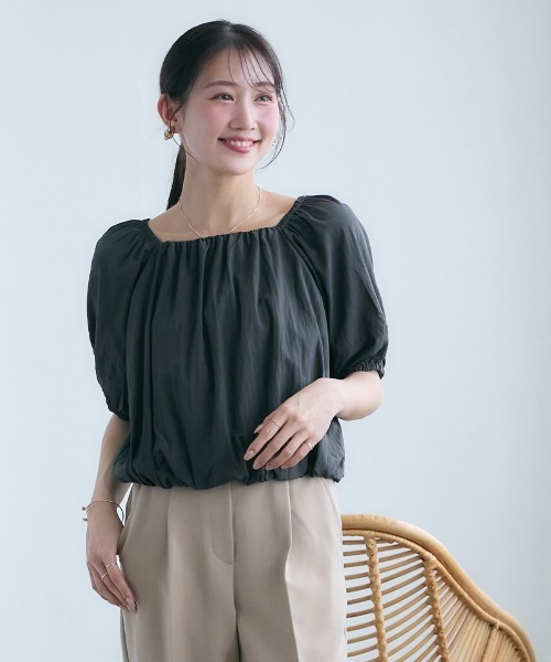 Petitjo（プッチージョ）の「小さいサイズ　ワッシャーボリュームブラウス　低身長さん・小柄女性（シャツ/ブラウス・レディース・グレー/チャコール・PS/PM）」の3枚目の写真