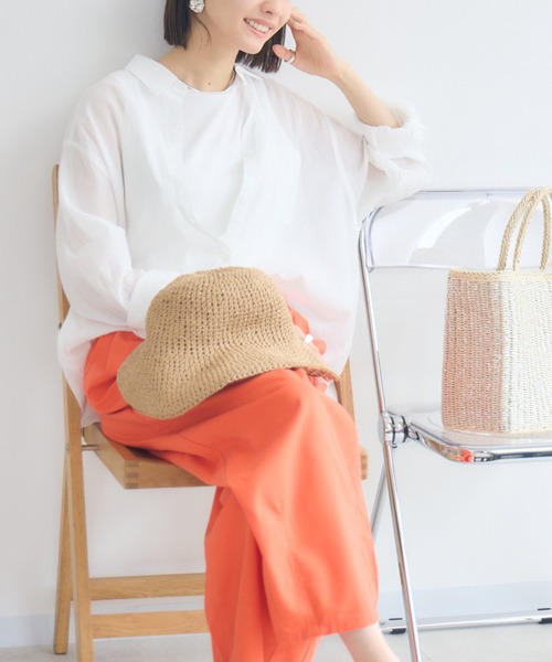 KATHARINE ROSS（キャサリンロス）の「【PILLINI/ピリーニ】マシンウォッシャブル らくケアコットンシャツ（シャツ/ブラウス・レディース・グリーン/オフホワイト/ブラック・MEDIUM）」の2枚目の写真