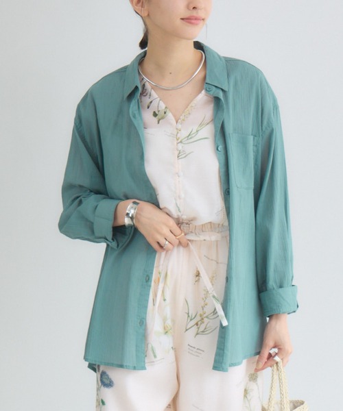 KATHARINE ROSS（キャサリンロス）の「【PILLINI/ピリーニ】マシンウォッシャブル らくケアコットンシャツ（シャツ/ブラウス・レディース・グリーン/オフホワイト/ブラック・MEDIUM）」の3枚目の写真