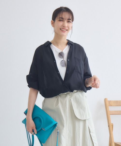 KATHARINE ROSS（キャサリンロス）の「【PILLINI/ピリーニ】マシンウォッシャブル らくケアコットンシャツ（シャツ/ブラウス・レディース・グリーン/オフホワイト/ブラック・MEDIUM）」の6枚目の写真