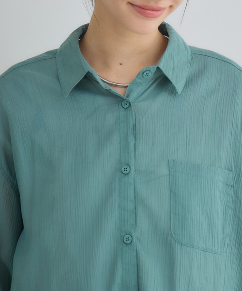 KATHARINE ROSS（キャサリンロス）の「【PILLINI/ピリーニ】マシンウォッシャブル らくケアコットンシャツ（シャツ/ブラウス・レディース・グリーン/オフホワイト/ブラック・MEDIUM）」の5枚目の写真