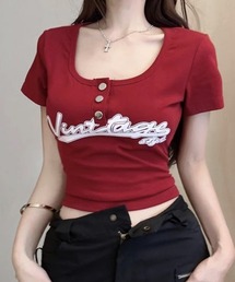 ヘンリーネックロゴプリントTシャツ 半袖