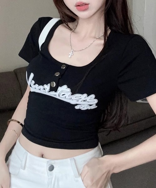 セール】ヘンリーネックロゴプリントTシャツ 半袖（Tシャツ/カットソー