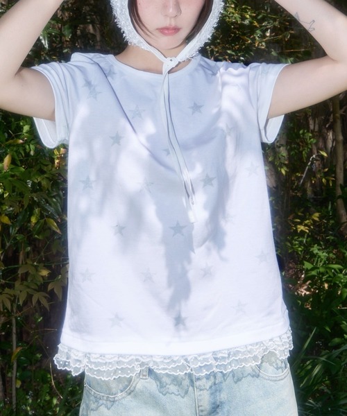 FANCY CLUB（ファンシークラブ）の「FANCY CLUB／レーススターレイヤードＴEE（Tシャツ/カットソー・レディース・ライトブルー/ブラック/ホワイト・FREE）」の2枚目の写真