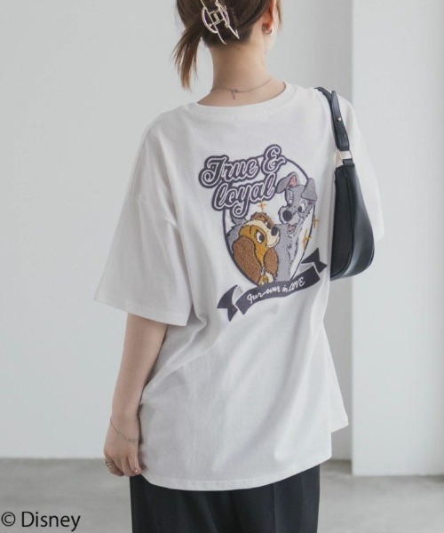【Disney】わんわん物語 刺繍 半袖 コットン Tシャツ Disney】わんわん物語 刺繍 半袖 コットン Tシャツ (Disney/T