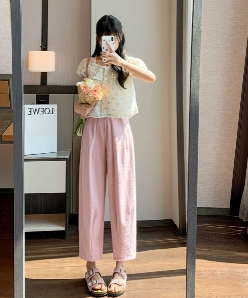 gossip!ロサンゼルス(ゴシップロサンゼルス)の「【Y2Kガーリー】カジュアル9分丈パンツ(チノパンツ・レディース・ピンク/ブルー/オフホワイト・FREE)」の4枚目の写真