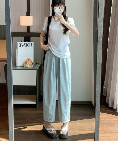 gossip!ロサンゼルス(ゴシップロサンゼルス)の「【Y2Kガーリー】カジュアル9分丈パンツ(チノパンツ・レディース・ピンク/ブルー/オフホワイト・FREE)」の5枚目の写真