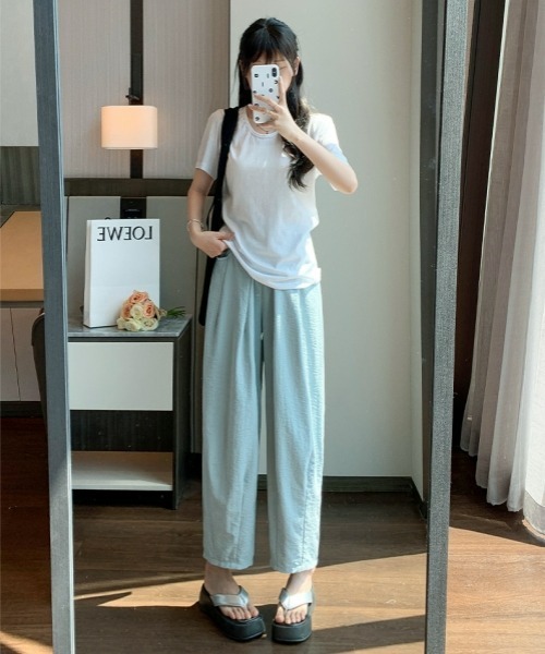 gossip!ロサンゼルス(ゴシップロサンゼルス)の「【Y2Kガーリー】カジュアル9分丈パンツ(チノパンツ・レディース・ピンク/ブルー/オフホワイト・FREE)」の6枚目の写真