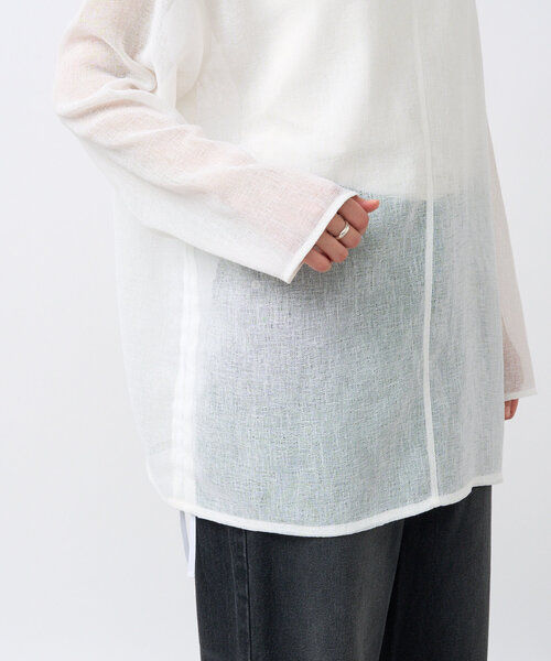 RIVE DROITE（リヴドロワ）の「【リバイバル/体型カバー】リネンタッチドロストブラウス（シャツ/ブラウス・レディース・オフホワイト/グレー/モカ・FREE）」の4枚目の写真