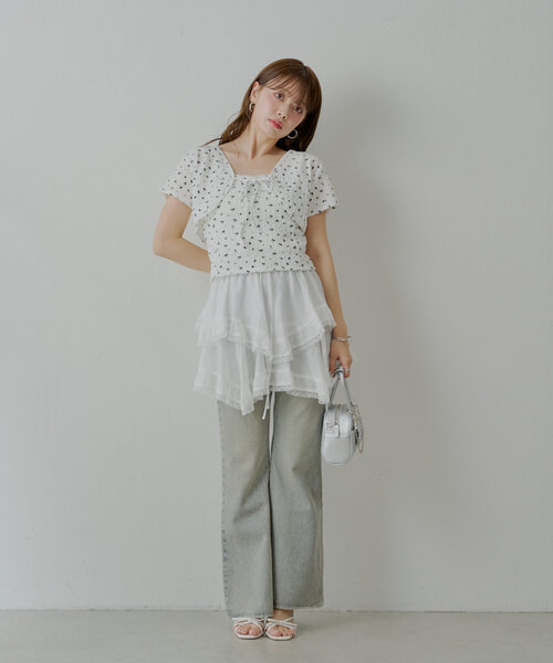 Chico（チコ）の「【SET ITEM】フラワーボレロ+タンクセット（Tシャツ/カットソー・レディース・ブラック/ライトベージュ/ブルー/ホワイト・FREE）」の13枚目の写真