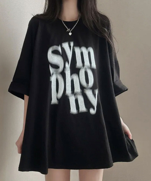 VIVID LADY（ビビッドレディー）の「文字プリント 半袖Tシャツ（Tシャツ/カットソー・レディース・アイボリー/ブラック/チャコールグレー・FREE）」の2枚目の写真