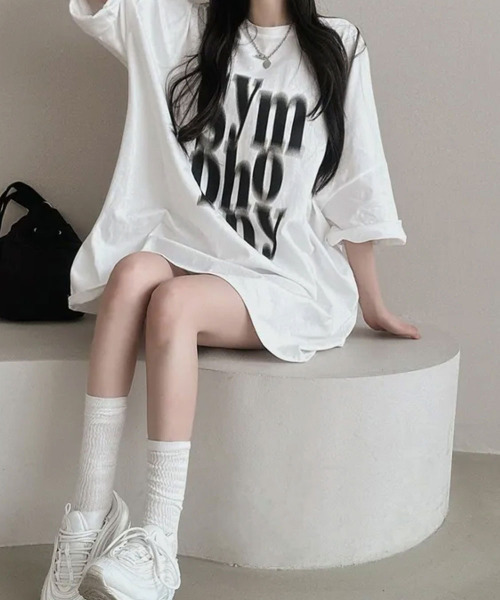 VIVID LADY（ビビッドレディー）の「文字プリント 半袖Tシャツ（Tシャツ/カットソー・レディース・アイボリー/ブラック/チャコールグレー・FREE）」の22枚目の写真