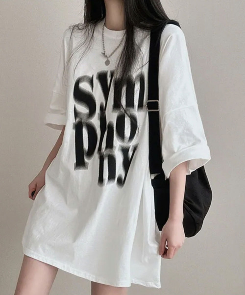 VIVID LADY（ビビッドレディー）の「文字プリント 半袖Tシャツ（Tシャツ/カットソー・レディース・アイボリー/ブラック/チャコールグレー・FREE）」の6枚目の写真