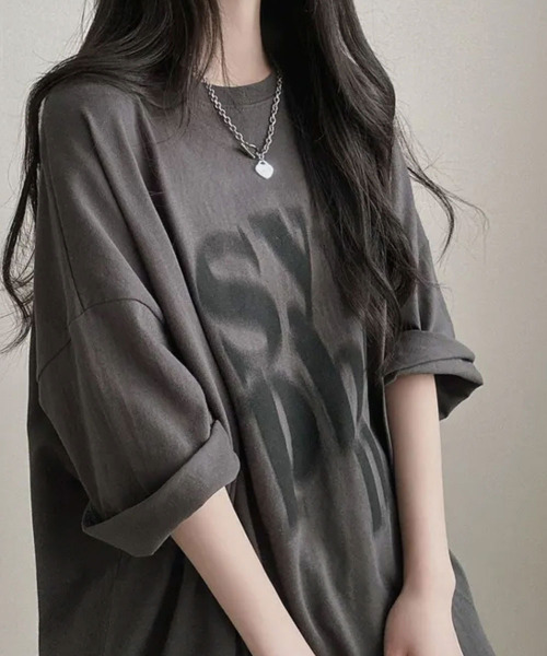 VIVID LADY（ビビッドレディー）の「文字プリント 半袖Tシャツ（Tシャツ/カットソー・レディース・アイボリー/ブラック/チャコールグレー・FREE）」の8枚目の写真